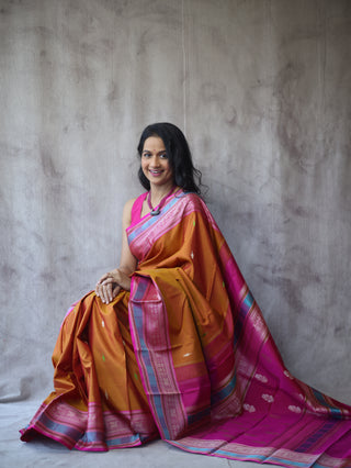 Two Tone Orange Kanjeevaram Silk Saree - SRBOKSS566