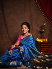 Blue Silk Paithani Saree - SRBSPS788