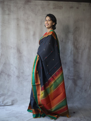 Black Kanjeevaram Silk Saree-SRBKSS382