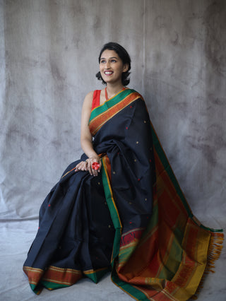 Black Kanjeevaram Silk Saree-SRBKSS382