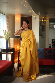 Yellow Plain Linen Saree With Yellow Tassels - SRYPLS317