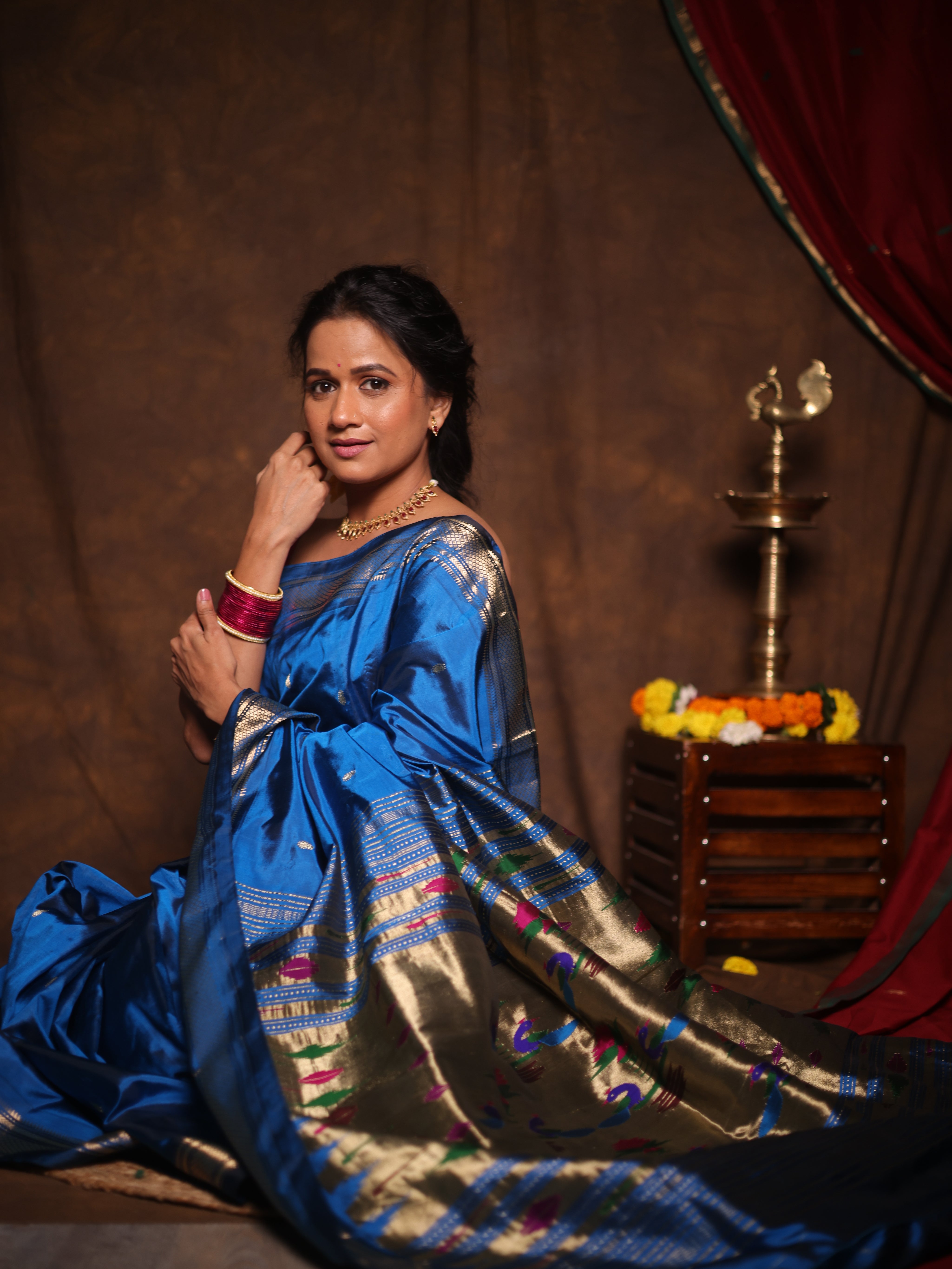 Blue Silk Paithani Saree - SRBSPS788