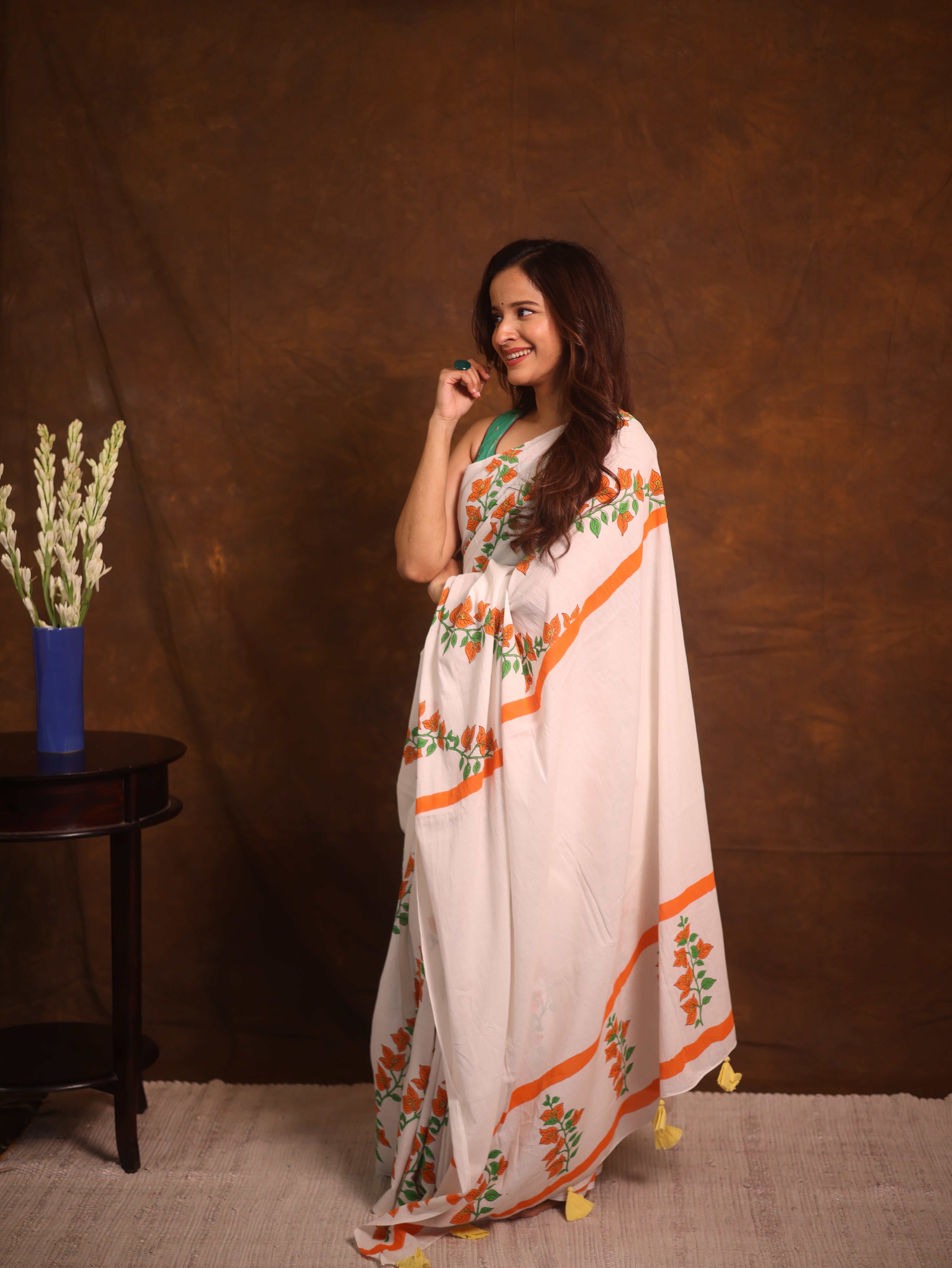 White HBP Signature Cotton Saree - SRWSCS27
