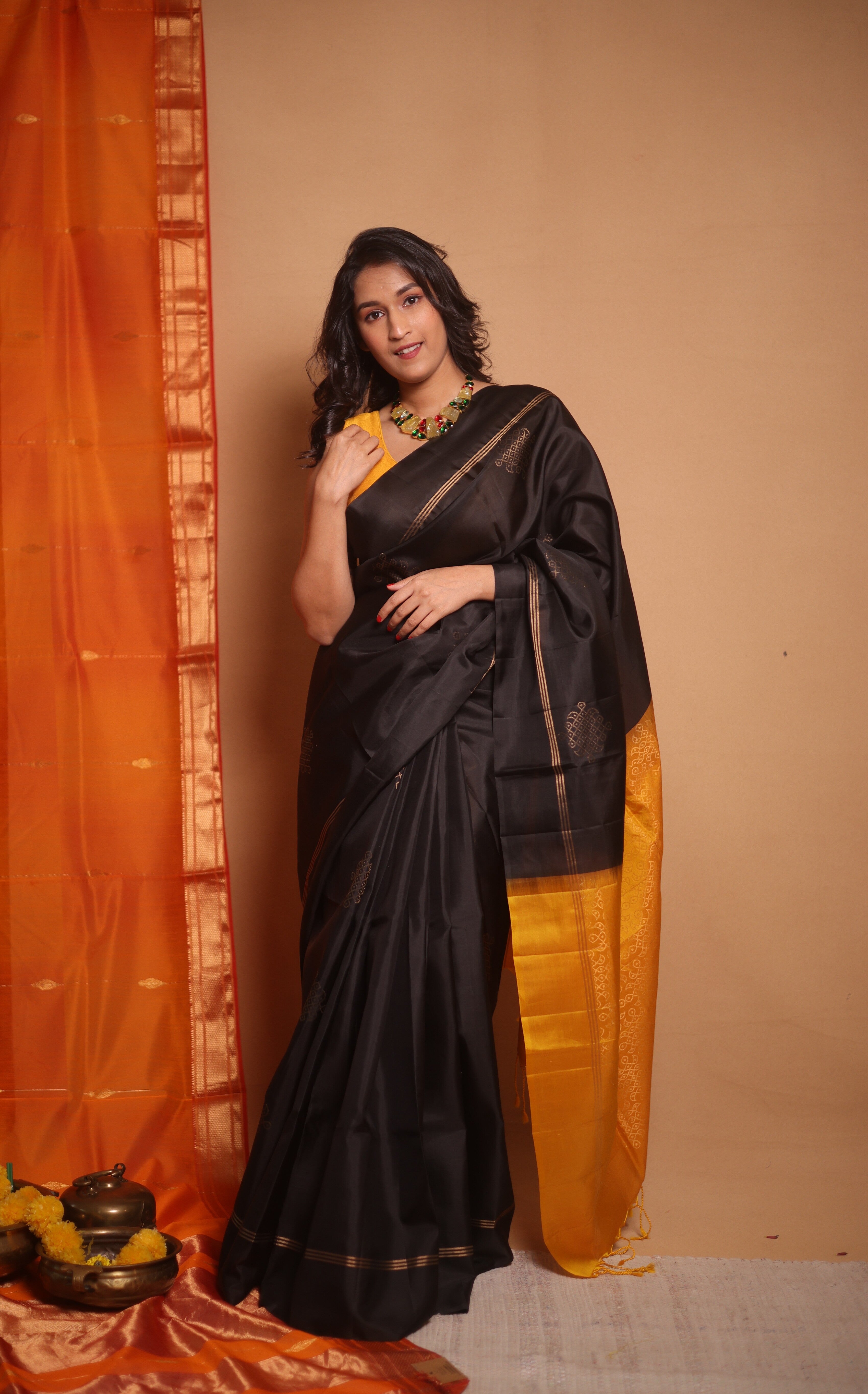 Black Soft Silk Saree - SRBSSS429