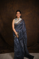 Black HBP Cotton Silk Saree With Maheshwari Border - SRBCSS1262