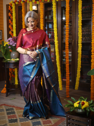 Purple Kanjeevaram Silk Saree with Silver Buttas - SRPKSS570