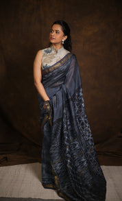 Black HBP Cotton Silk Saree With Maheshwari Border - SRBCSS1262