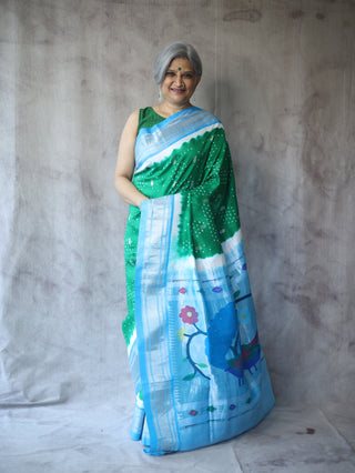 Green Silk Paithani Saree With Bandhani - SRGSPS521