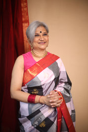 Black - Grey Checks Kanjivaram Silk Saree - SRBGCKSS1013