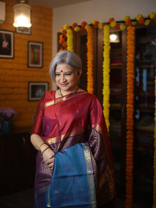 Purple Kanjeevaram Silk Saree with Silver Buttas - SRPKSS570