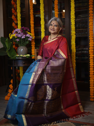 Purple Kanjeevaram Silk Saree with Silver Buttas - SRPKSS570