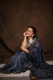 Black HBP Cotton Silk Saree With Maheshwari Border - SRBCSS1262