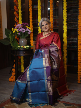 Purple Kanjeevaram Silk Saree with Silver Buttas - SRPKSS570