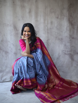 Blueish Grey Kanjeevaram Silk Saree-SRSBGSS309