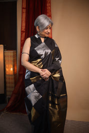 Black-Gold Silver Kanjivaram Silk Saree - SRBGSKSS1060