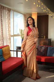 Bridge Plain Linen Saree With Red Tassels - SRBPLS293