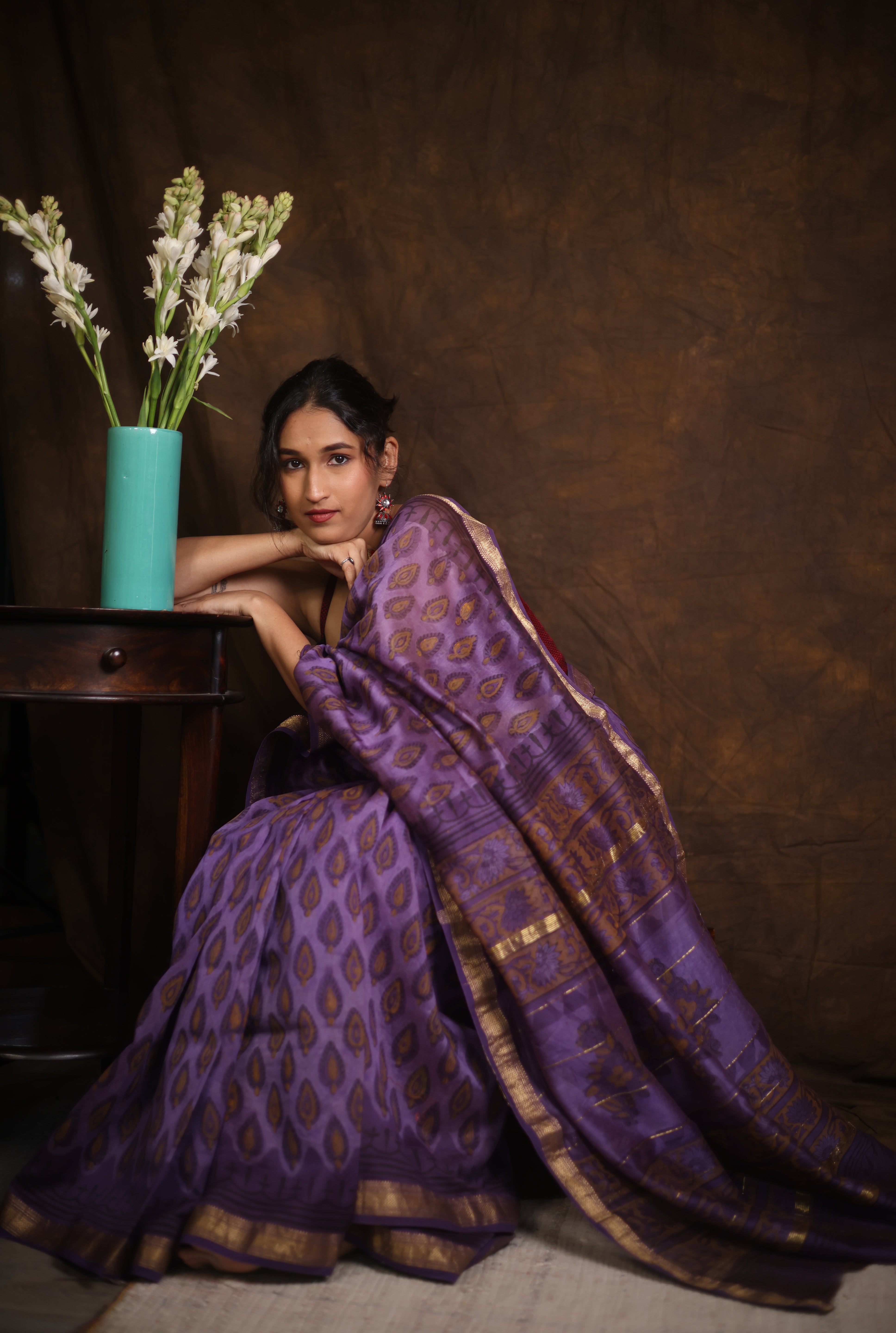 Lavendor HBP Cotton Silk Saree With Maheshwari Border - SRLCSS1258