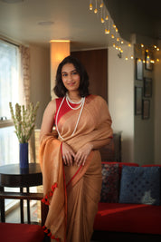 Bridge Plain Linen Saree With Red Tassels - SRBPLS293