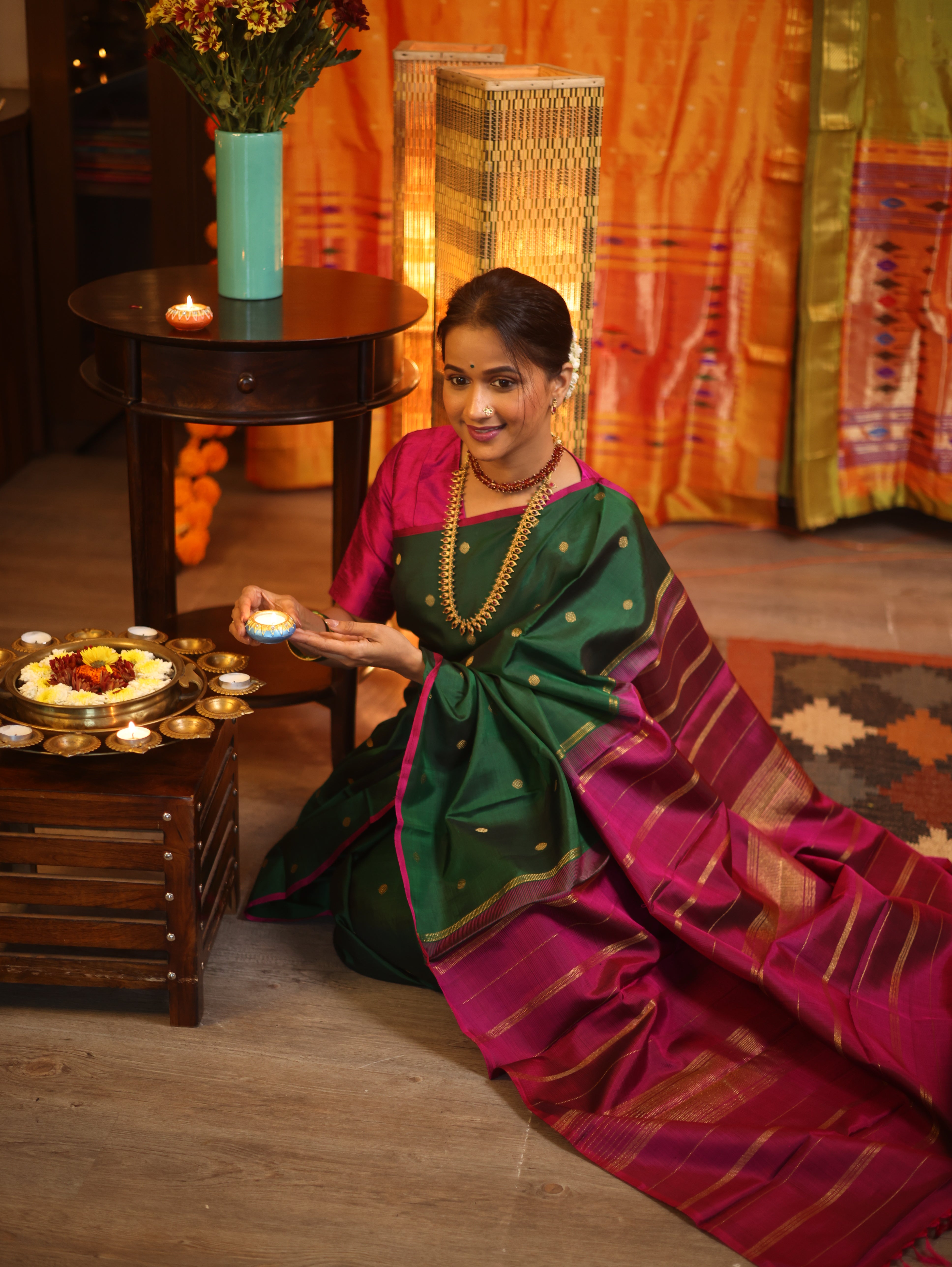 Dark Green Kanjeevaram Silk Saree-SRDGKSS807