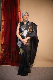Black-Gold Silver Kanjivaram Silk Saree - SRBGSKSS1060