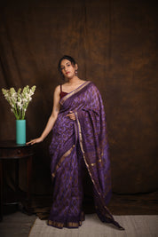 Lavendor HBP Cotton Silk Saree With Maheshwari Border - SRLCSS1258