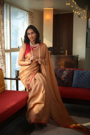 Bridge Plain Linen Saree With Red Tassels - SRBPLS293