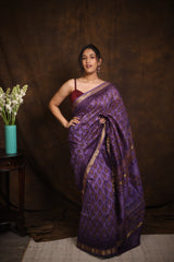 Lavendor HBP Cotton Silk Saree With Maheshwari Border - SRLCSS1258