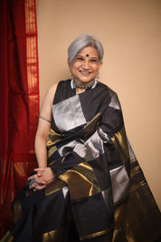 Black-Gold Silver Kanjivaram Silk Saree - SRBGSKSS1060