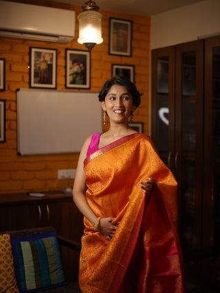 Orange-Mustard Kanjeevaram Silk Saree-SROMKSS254