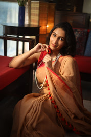 Bridge Plain Linen Saree With Red Tassels - SRBPLS293