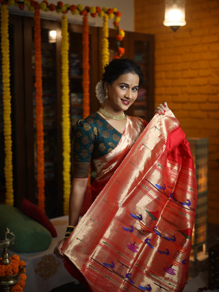 Red Silk Paithani Saree - SRRSPS469