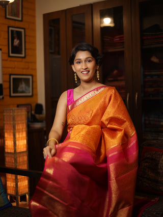 Orange-Mustard Kanjeevaram Silk Saree-SROMKSS254