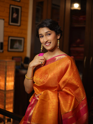 Orange-Mustard Kanjeevaram Silk Saree-SROMKSS254