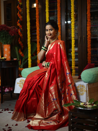 Red Silk Paithani Saree - SRRSPS469