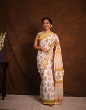 White Floral Cotton  HBP Cotton Saree - SRWFCS3346