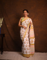 White Floral Cotton  HBP Cotton Saree - SRWFCS3346
