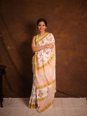 White Floral Cotton  HBP Cotton Saree - SRWFCS3346