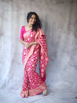 Pink Bandhani Georgette Banarasi Silk Saree - SRPBGBSS420