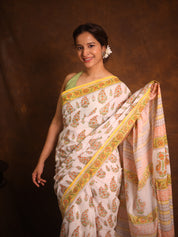 White Floral Cotton  HBP Cotton Saree - SRWFCS3346