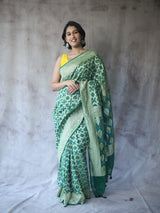 Dark Green Bandhani Georgette Banarasi Silk Saree - SRDGBGBSS424
