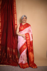 Pink Cream Gadwal Silk Saree - SRPCGSS618