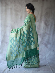 Dark Green Bandhani Georgette Banarasi Silk Saree - SRDGBGBSS424