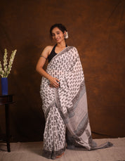 White Grey HBP Cotton Saree - SRWGCS3349