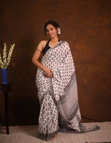 White Grey HBP Cotton Saree - SRWGCS3349