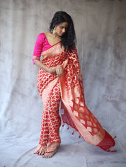 Red Bandhani Georgette Banarasi Silk Saree - SRRBGBSS419