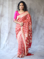 Red Bandhani Georgette Banarasi Silk Saree - SRRBGBSS419