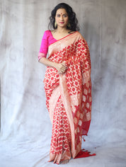 Red Bandhani Georgette Banarasi Silk Saree - SRRBGBSS419