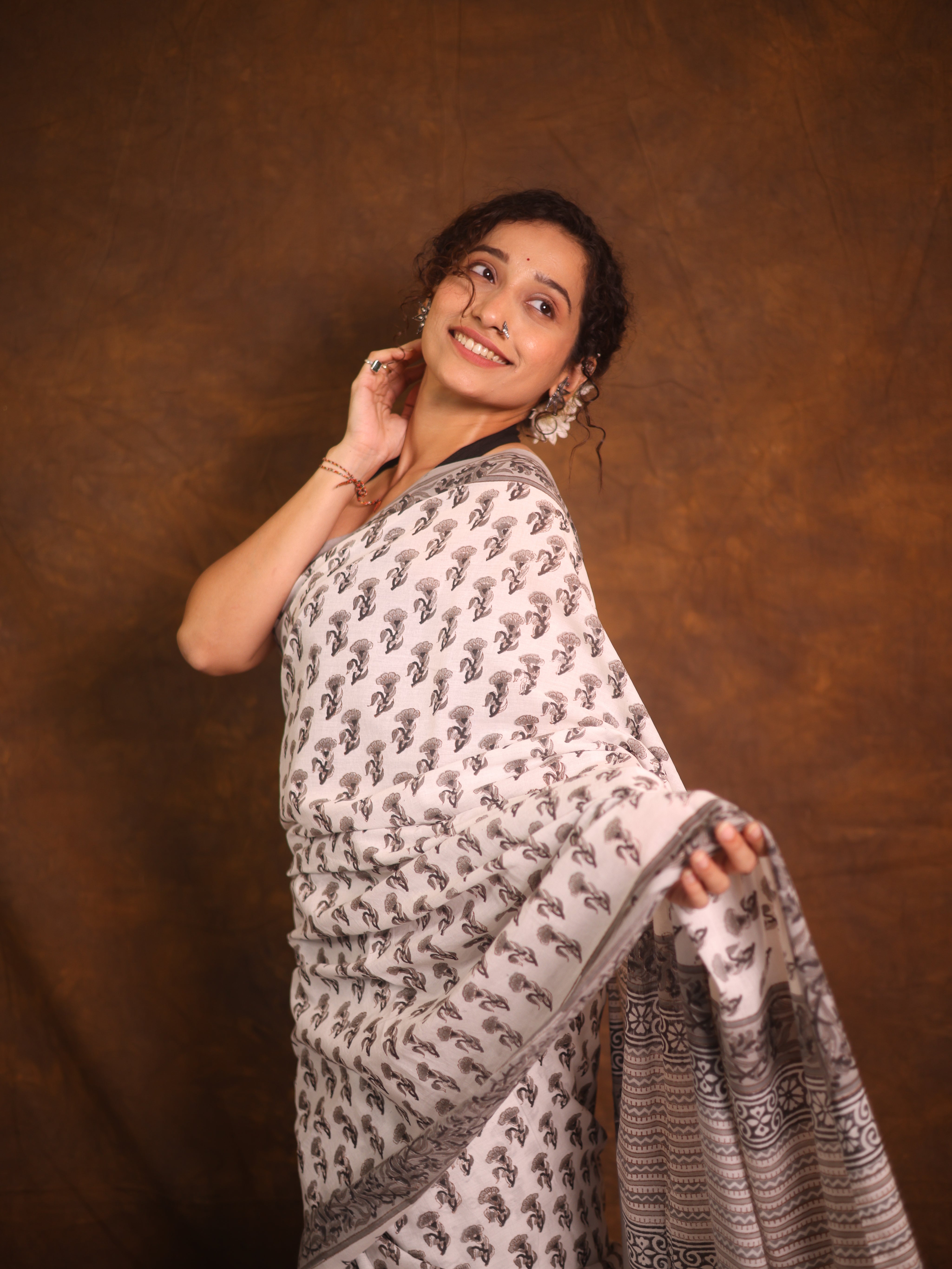 White Grey HBP Cotton Saree - SRWGCS3349