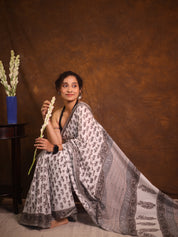White Grey HBP Cotton Saree - SRWGCS3349