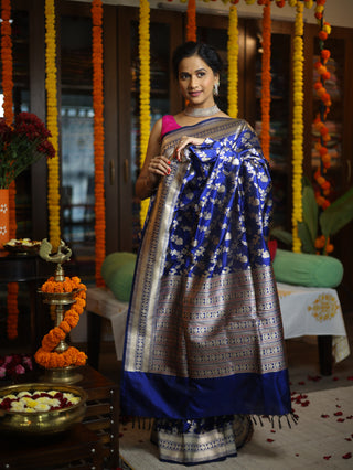 Blue Banarasi Silk Saree-SRBBSS503